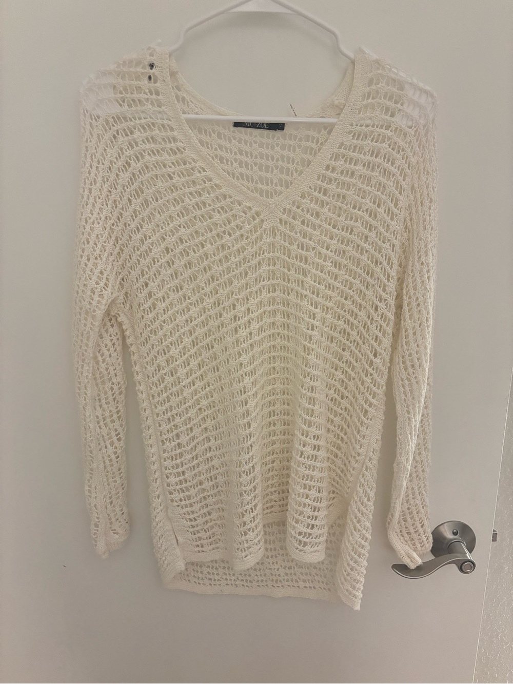 NIC+ZOE Open-Knit V-Neck Sweater in Cream